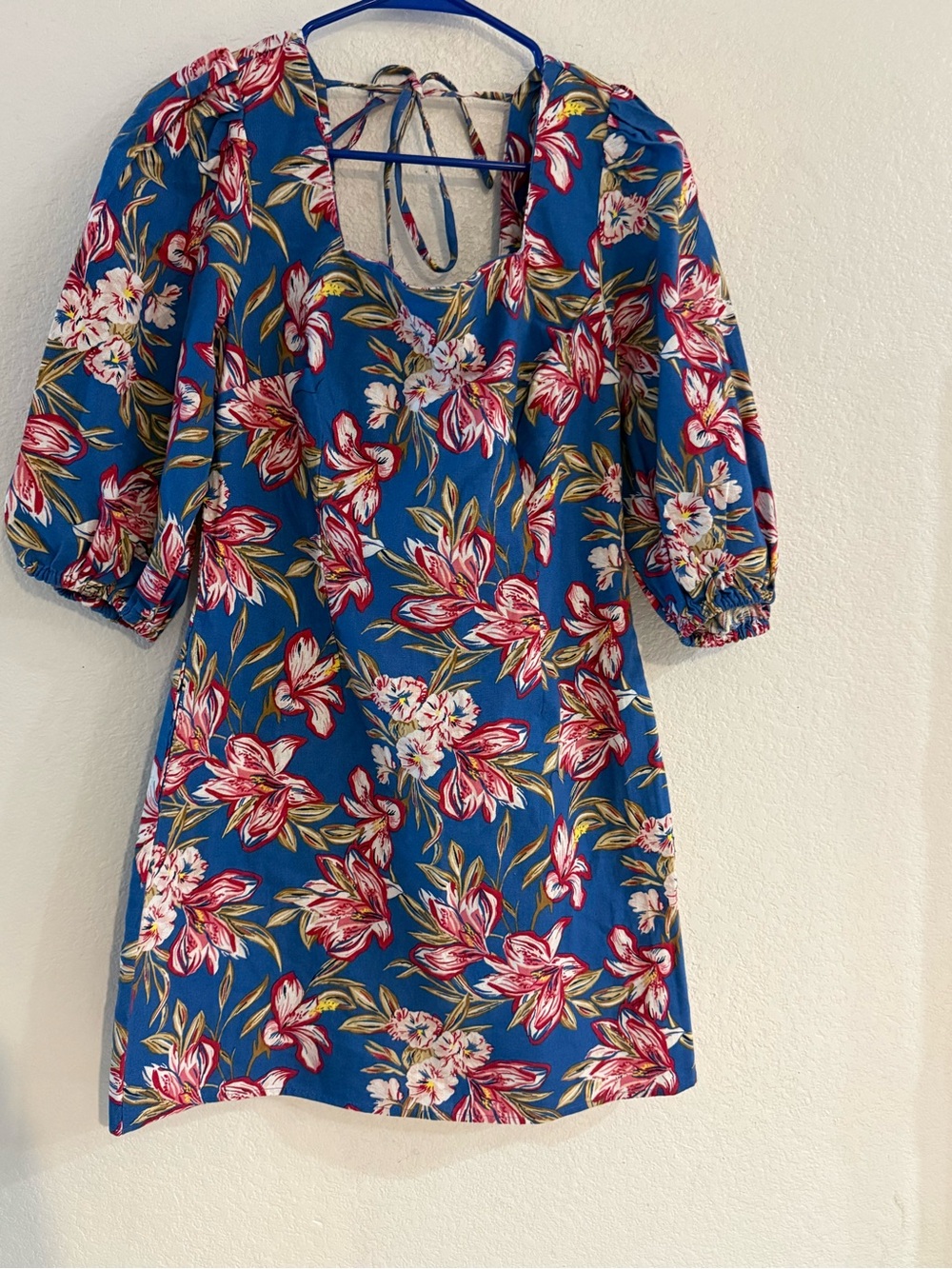 a new day Blue Floral Puff-Sleeve Dress